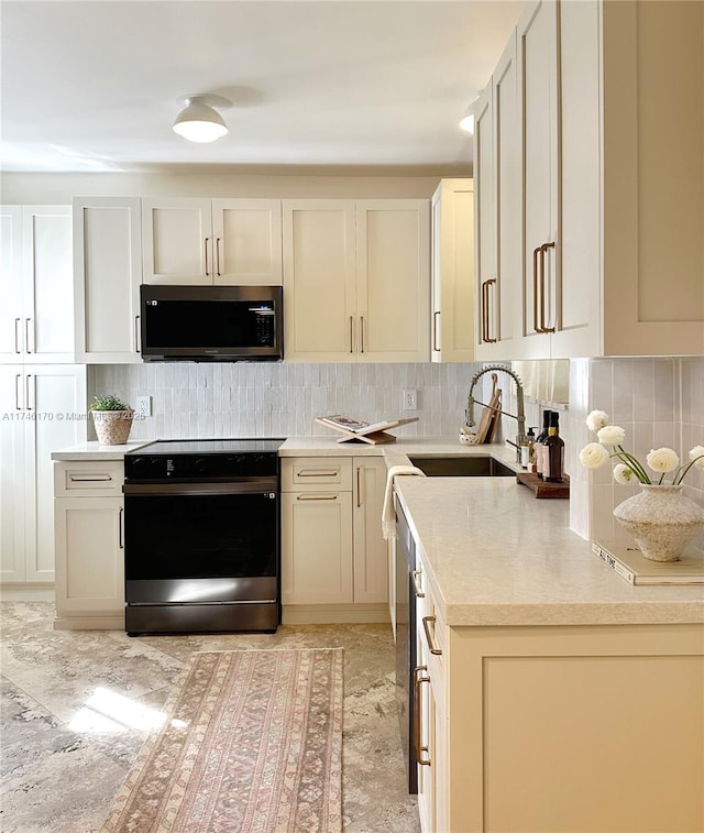 kitchen with tasteful backsplash, sink, and electric range oven