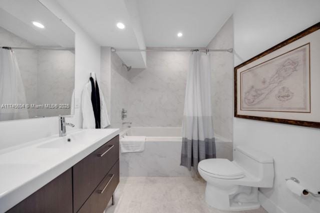 10655 NE Quaybridge Ct Unit C3, Miami, FL 33138 - bathroom featuring a combined bath / shower with marble appearance, vanity, and recessed lighting