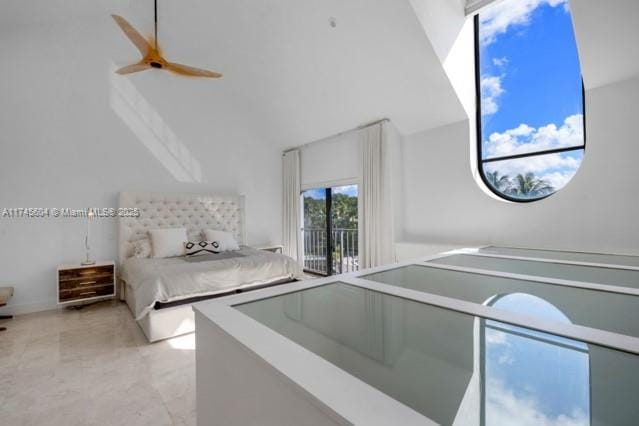 10655 NE Quaybridge Ct Unit C3, Miami, FL 33138 - unfurnished bedroom featuring high vaulted ceiling and ceiling fan