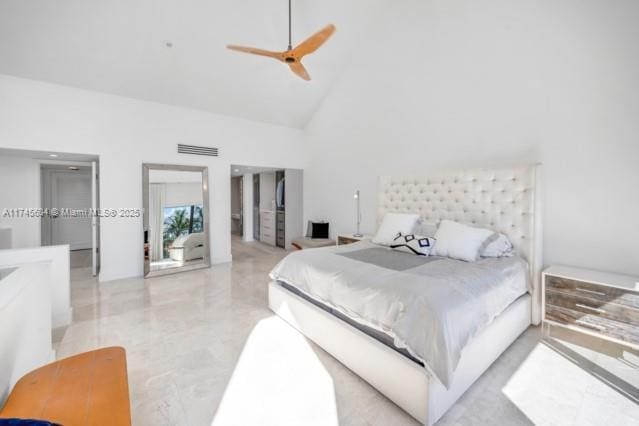 10655 NE Quaybridge Ct Unit C3, Miami, FL 33138 - bedroom featuring high vaulted ceiling and a ceiling fan