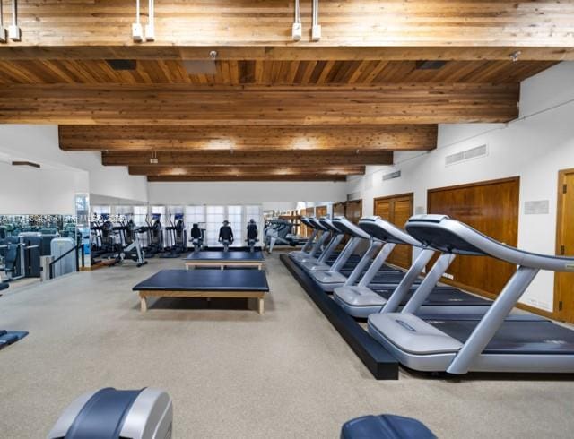 10655 NE Quaybridge Ct Unit C3, Miami, FL 33138 - workout area with a wood ceiling with exposed beams