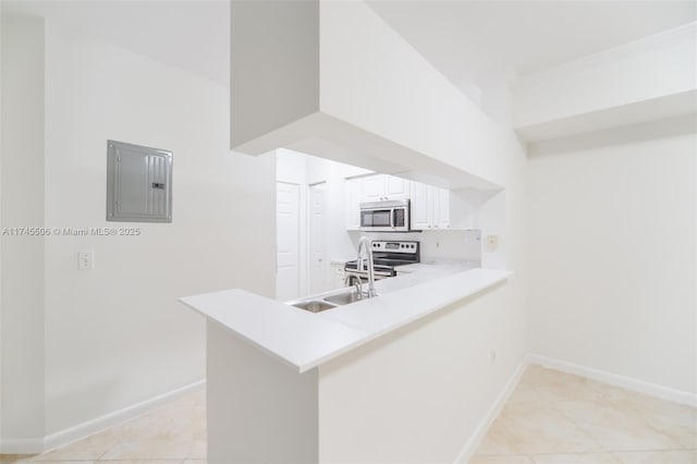 17100 N Bay Rd Unit 1303, Sunny Isles Beach, FL 33160 - kitchen featuring electric panel, appliances with stainless steel finishes, white cabinetry, light countertops, and a sink