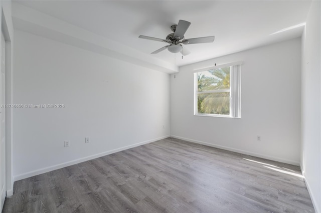 spare room featuring light hardwood / wood-style floors and ceiling fan