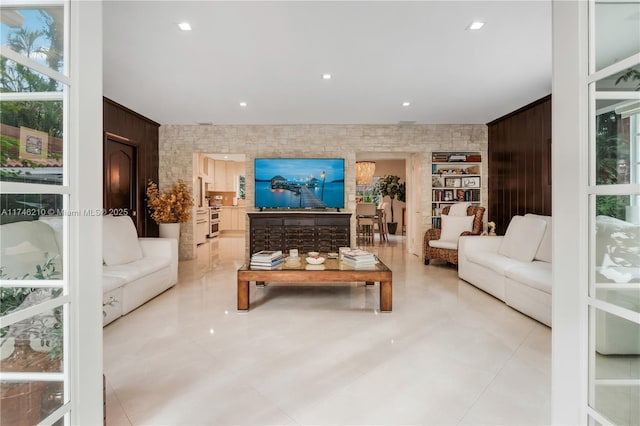 living area featuring recessed lighting