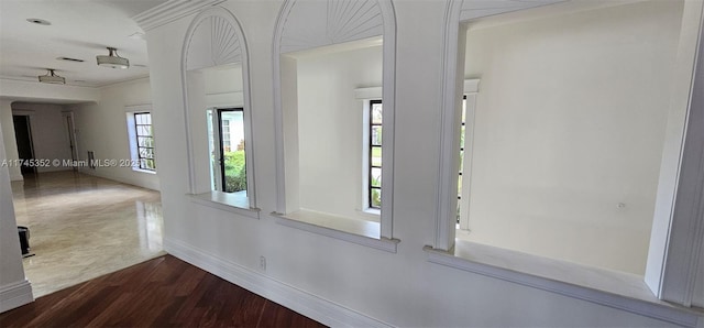 hall with dark hardwood / wood-style flooring