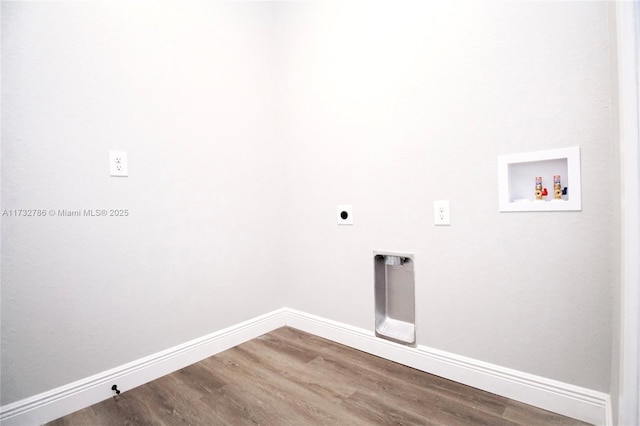 washroom featuring hardwood / wood-style floors, electric dryer hookup, and washer hookup