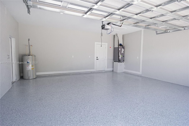 garage featuring a garage door opener and water heater