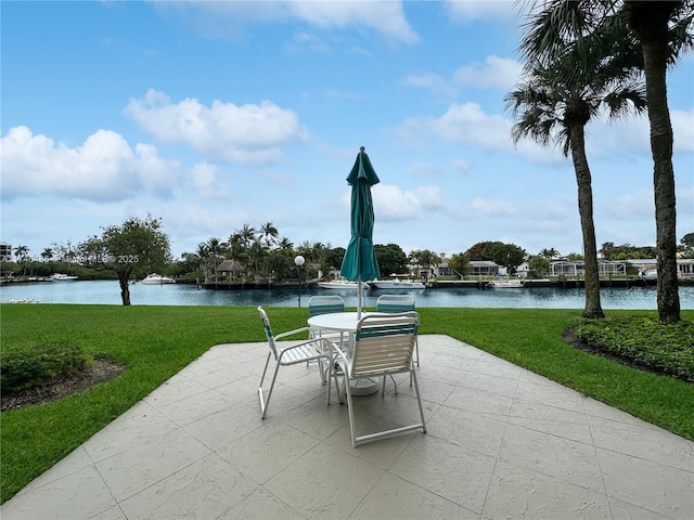 view of patio / terrace featuring a water view