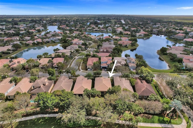 bird's eye view featuring a water view