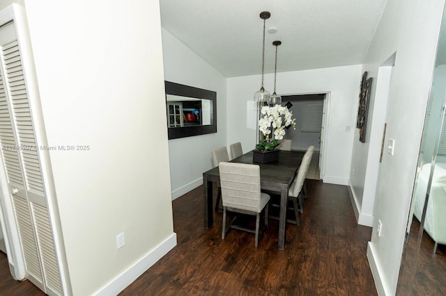 dining room featuring vaulted ceiling and dark hardwood / wood-style floors