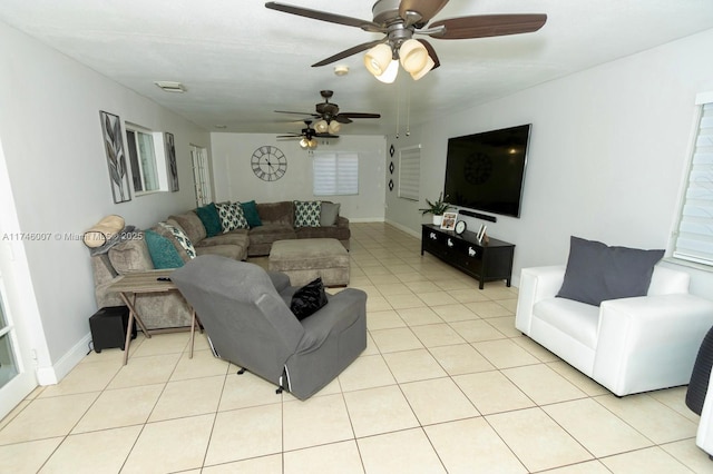 living room featuring light tile patterned floors