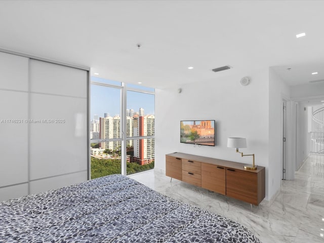 bedroom with a closet and expansive windows