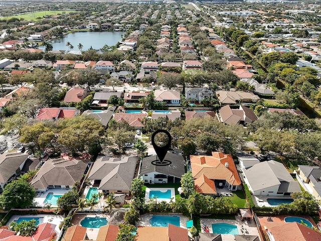 aerial view with a water view