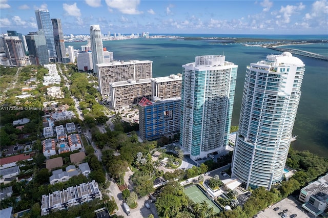 bird's eye view featuring a water view