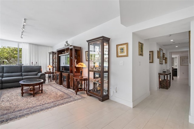 living room with track lighting