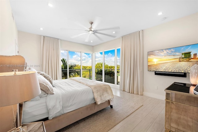 350 Desoto St, Hollywood, FL 33019 - bedroom featuring access to exterior, light hardwood / wood-style floors, and ceiling fan