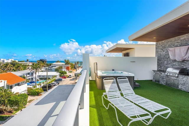 350 Desoto St, Hollywood, FL 33019 - balcony with a grill, a hot tub, exterior kitchen, and sink