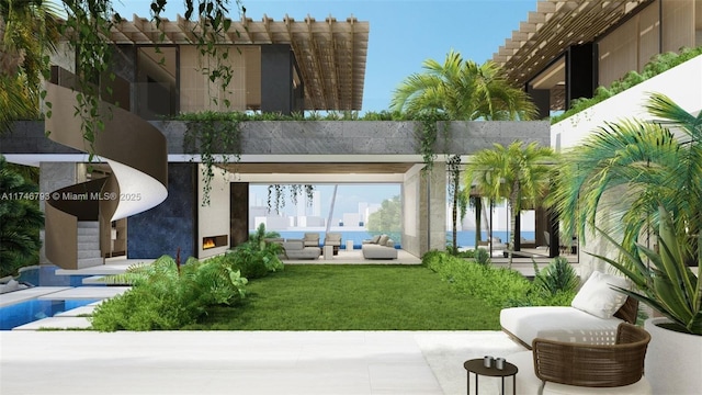 228302 W Dilido Dr, Miami Beach, FL 33139 - view of community with outdoor lounge area, a patio area, and a lawn