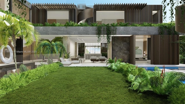 228302 W Dilido Dr, Miami Beach, FL 33139 - rear view of property featuring an outdoor hangout area, a pergola, a yard, and a patio