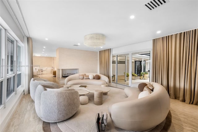 bedroom featuring access to exterior, recessed lighting, and visible vents