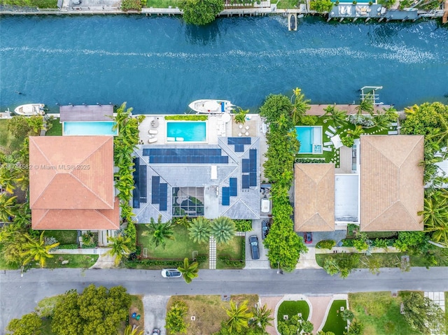 aerial view with a water view