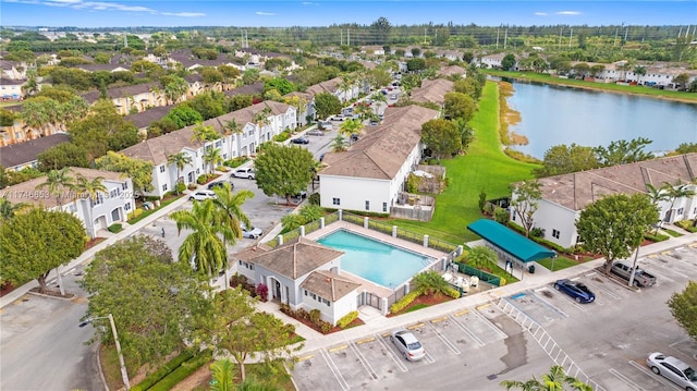 aerial view with a water view
