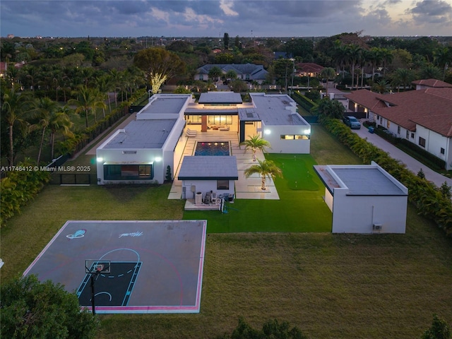 view of aerial view at dusk