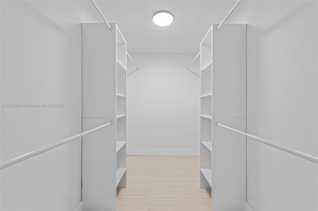 walk in closet with light wood-type flooring