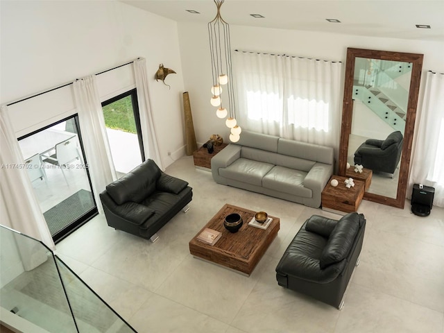 view of tiled living area