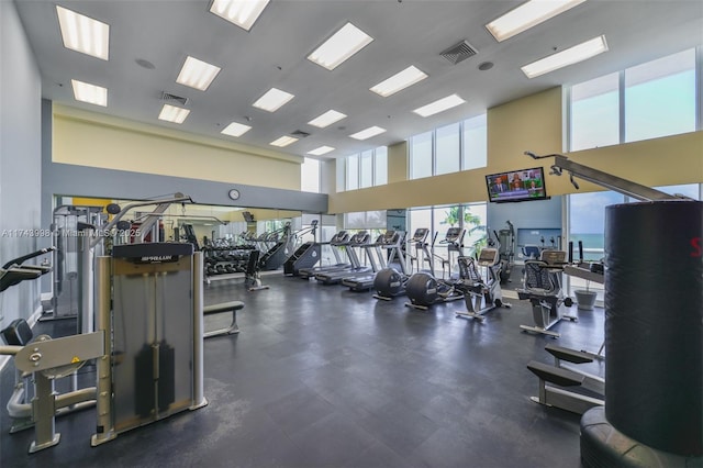 gym with a high ceiling