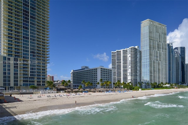 exterior space featuring a view of the beach