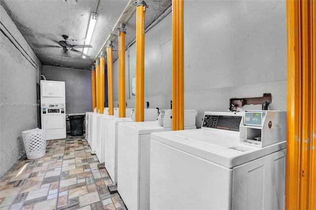 clothes washing area featuring independent washer and dryer and stacked washer and clothes dryer