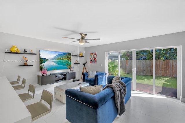 living room with ceiling fan