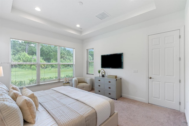 11539 SW Visconti Way, Port St Lucie, FL 34986 - bedroom with a raised ceiling, light carpet, recessed lighting, and baseboards