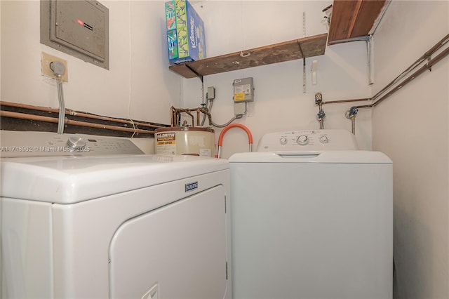 2713 NW 53rd St, Tamarac, FL 33309 - clothes washing area with water heater, washing machine and dryer, laundry area, and electric panel