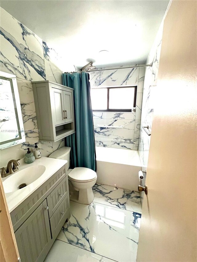 2713 NW 53rd St, Tamarac, FL 33309 - bathroom featuring shower / tub combo, marble finish floor, toilet, and vanity