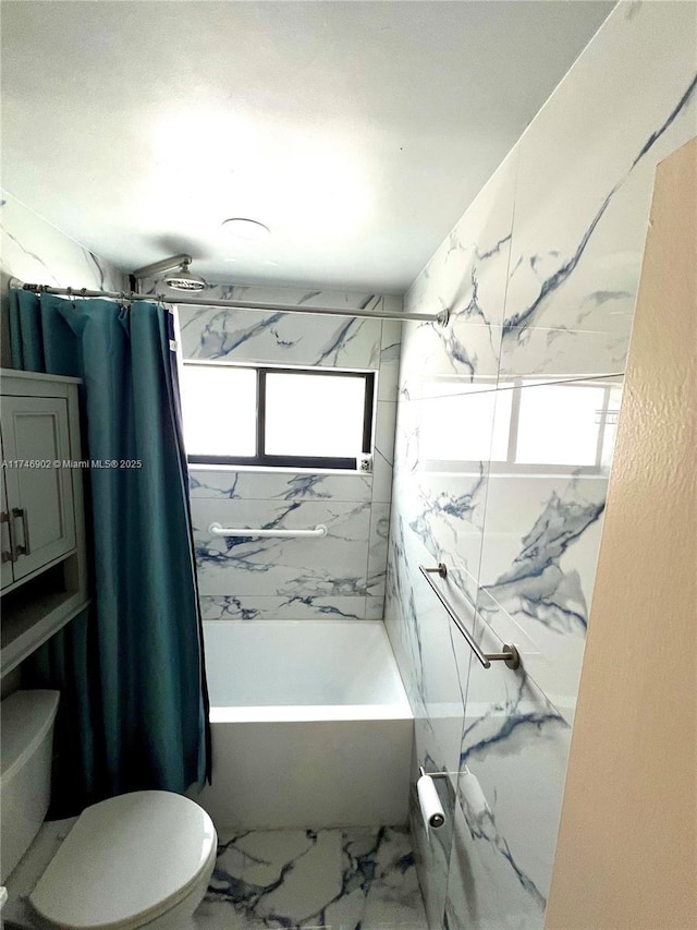 2713 NW 53rd St, Tamarac, FL 33309 - bathroom with marble finish floor, shower / bathtub combination with curtain, and toilet