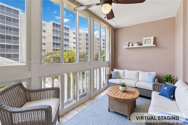 301 NE 14th Ave Unit 201, Hallandale Beach, FL 33009 - sunroom / solarium featuring plenty of natural light, an outdoor living space, and ceiling fan