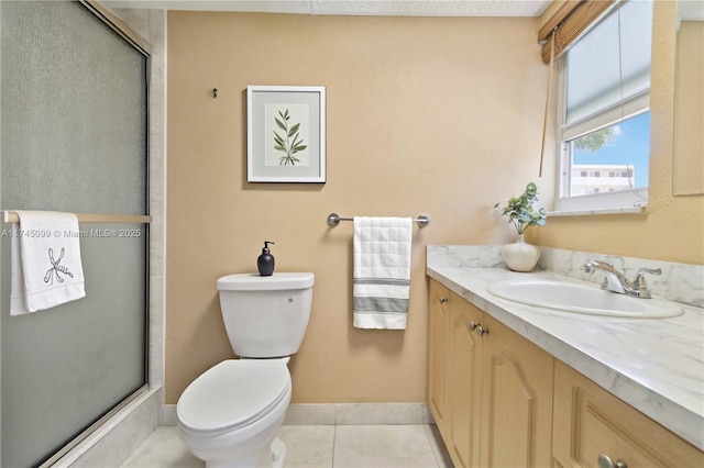 301 NE 14th Ave Unit 201, Hallandale Beach, FL 33009 - full bath with toilet, vanity, a shower with door, and tile patterned flooring