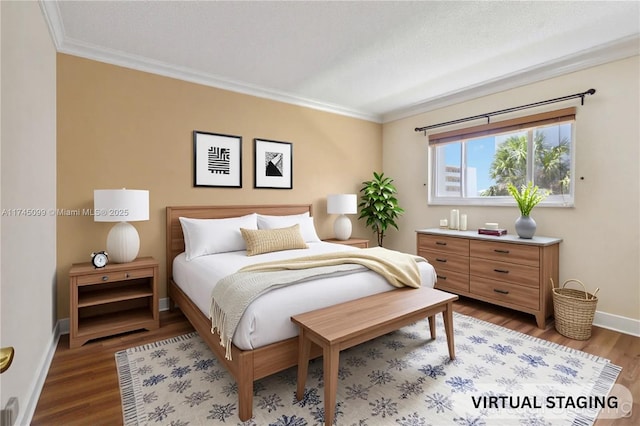 301 NE 14th Ave Unit 201, Hallandale Beach, FL 33009 - bedroom featuring ornamental molding, wood finished floors, and baseboards