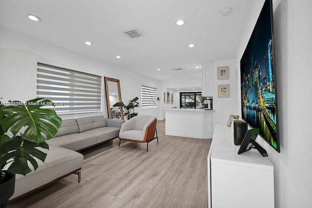 living room with light wood-type flooring