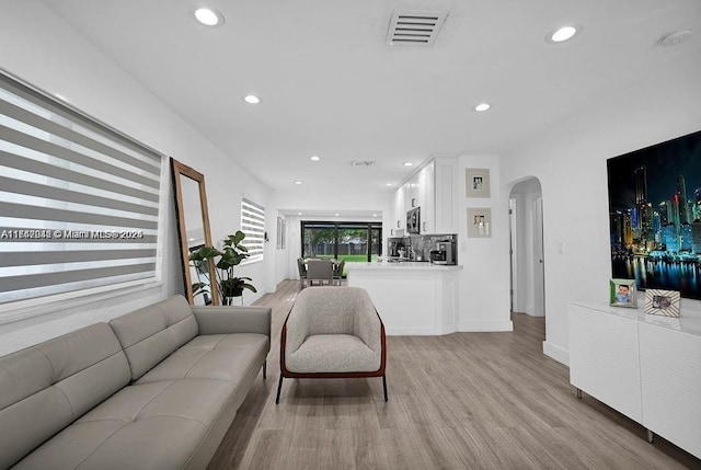 living room with light hardwood / wood-style floors