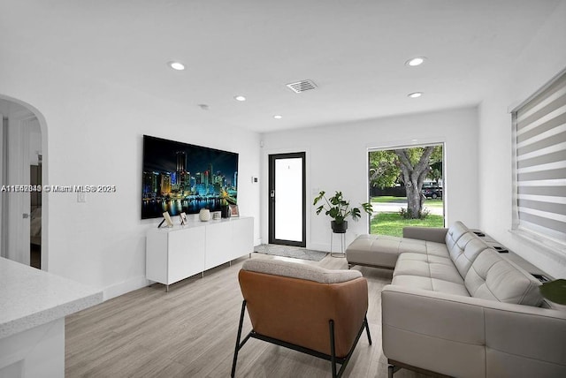 living room with light hardwood / wood-style floors