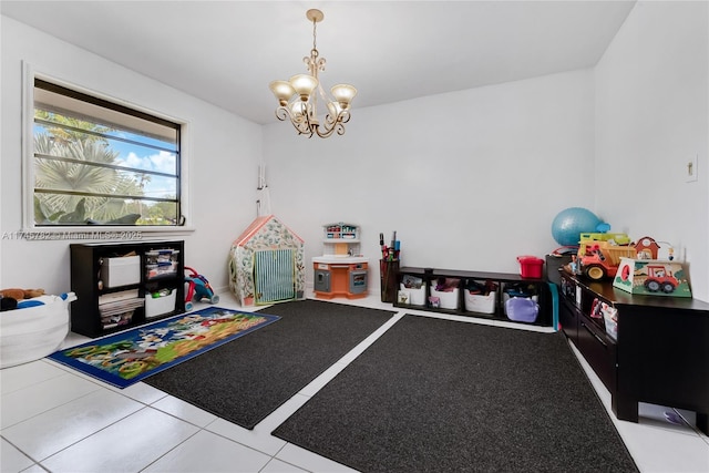 playroom with an inviting chandelier
