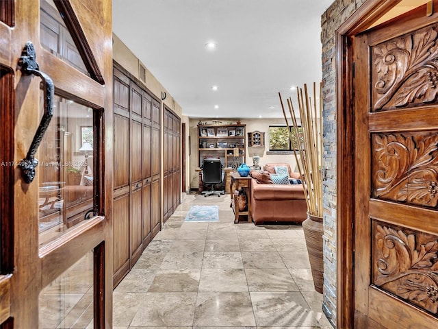 6200 SW 112th St, Pinecrest, FL 33156 - entrance foyer featuring recessed lighting and light stone finish floors