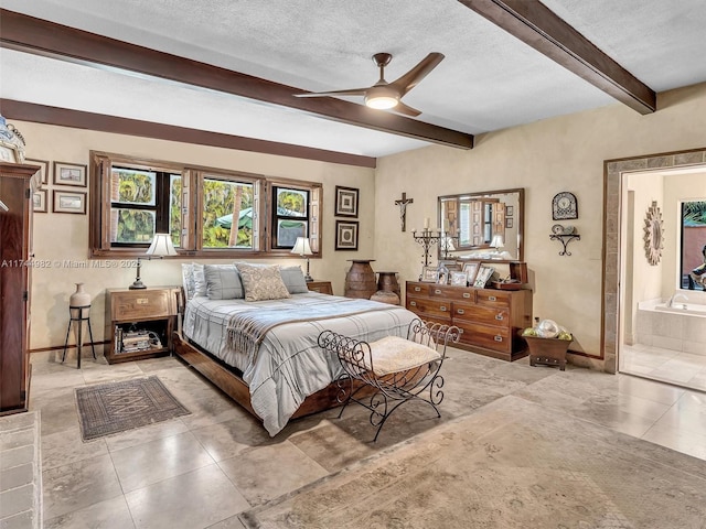 6200 SW 112th St, Pinecrest, FL 33156 - bedroom with beamed ceiling, baseboards, tile patterned flooring, and a textured ceiling