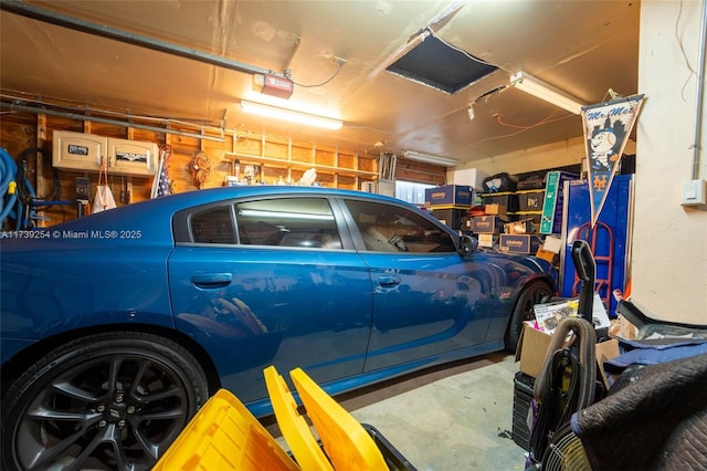 garage with a garage door opener