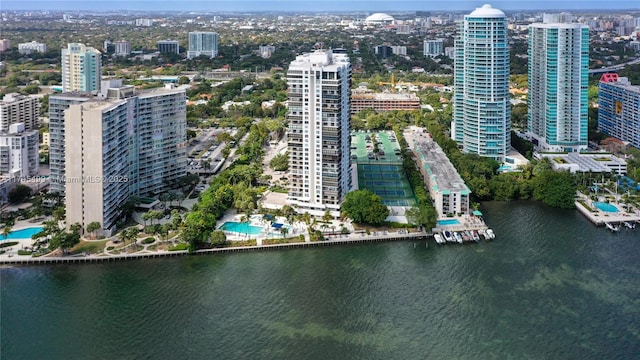 bird's eye view featuring a water view