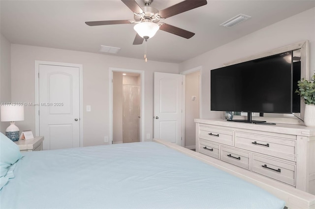 bedroom with a ceiling fan and visible vents