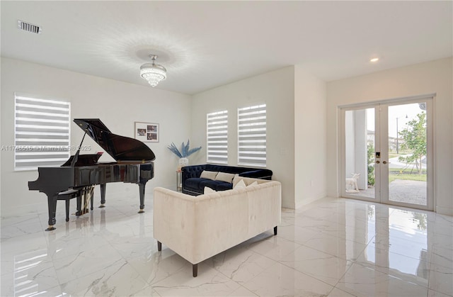 living room with french doors